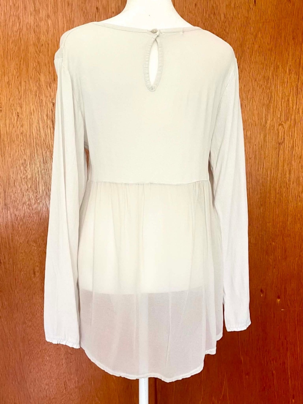 Cream Babydoll Blouse Long Sleeve Semi-Sheer Hem Made in Italy - Fits M